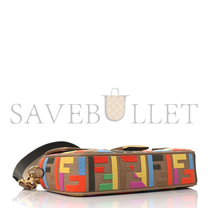 F**di canvas vitello king ff multicolor embroidered baguette multicolor cuoio (28*14*6cm)